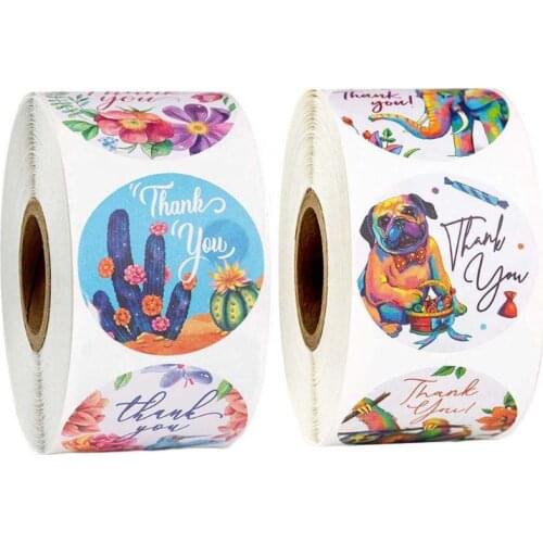 500pcs/roll Flowers Animals Thank You Reward Stickers Labels Scrapbooking Kids Stationery Decoration