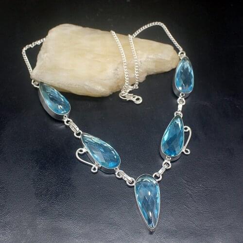 Gemstonefactory Jewelry Big Promotion Unique 925 Silver Teardrop Unique Blue Topaz Perfect Women Chain Necklace 50cm 202101548