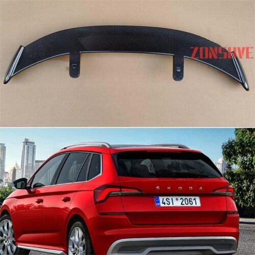Use For Skoda 2019-2021 KAMIQ ABS Plastic Carbon Fiber Look Hatchback SUV Roof Rear Wing Body Kit Accessories