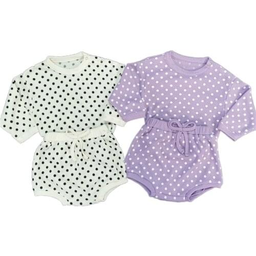 Infant Baby Boys Girls Casual T-shirt and Shorts Set Fashion Polka Dots Long Sleeve Tops and Short Pants, 0-24Months