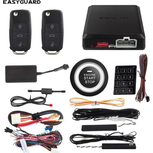 EASYGUARD smartphone app 4G 3G 2G keyless entry system engine start stop remote engine start GPS GSM car security system DC12V