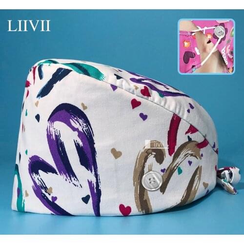 Adjustable Printing Nurse Scrubs Surgical Cap Medical Doctor Nursing Cap Breathable 100%Cotton Dentist Pet Veterinary Work Hats