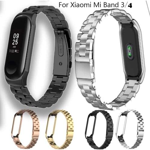 Stainless Steel watchStrap For Xiaomi Mi Band 3 Smart Wristband Bracelet Accessories For Xiaomi Mi Band 4 belt sport+Metal Case