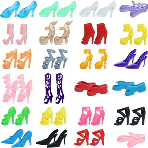 Random 22 Pairs Doll Shoes High Heels Shoes Slipper 10 Pcs Doll Mini Dress Clothes for Barbie Doll Accessories Kids Dollhouse