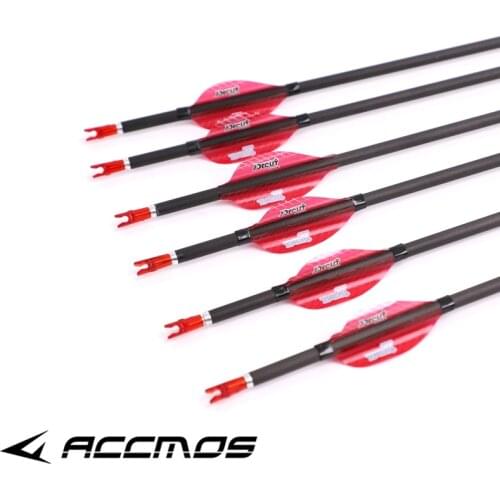 6/12pcs ID 4.2mm Pure Carbon Arrow with Spin Wing Spine 300 - 1000 Archery Arrow For Compound /Recuvre Bow Shooting