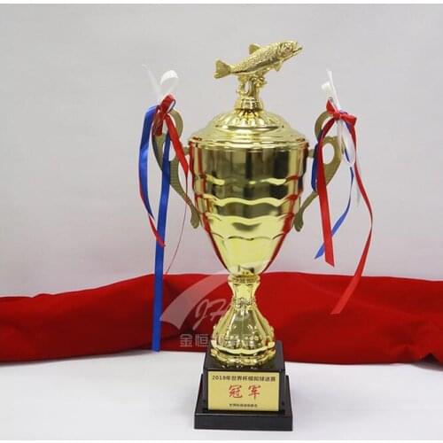 Go fishing trophy World Cup scene arrangement CUP Custom metal student soccer basketball trophy fishing badminton table tennis