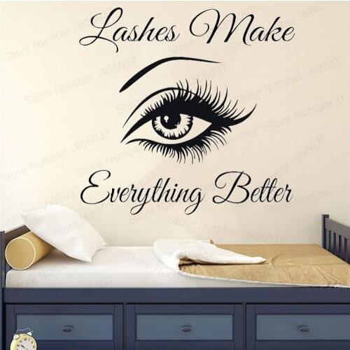 Inspiring Make Up Quote Wall Window Vinyl Decal Sticker Lashes Make Everything Better Brows Removable Wall Stickers BedroomWL205