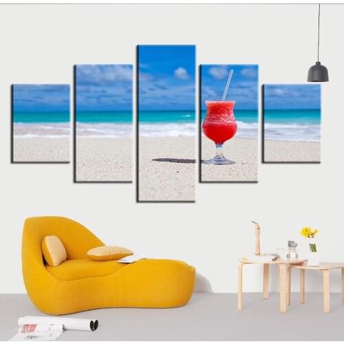 Wall Art HD Prints Modern Poster 5 Set Summer Beach Sand Girl Sea View Home Decor Canvas Painting Corridor Frame Modular Picture