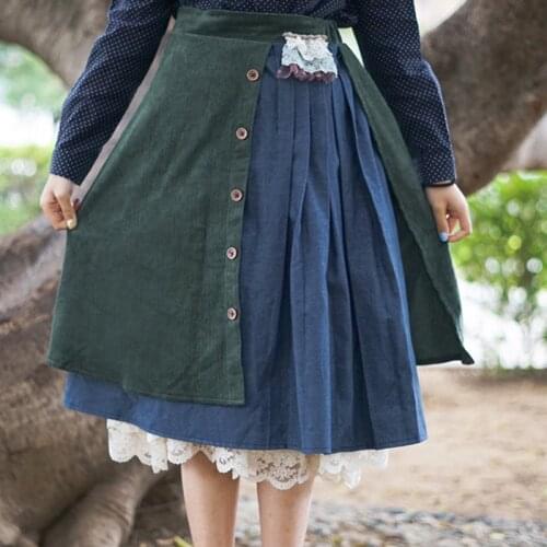 Winter Spring Mori Girl Double-Decker Decals Skirt Women Patchwork Appliques Cotton Sweet Female Cotton Corduroy Skirts A290