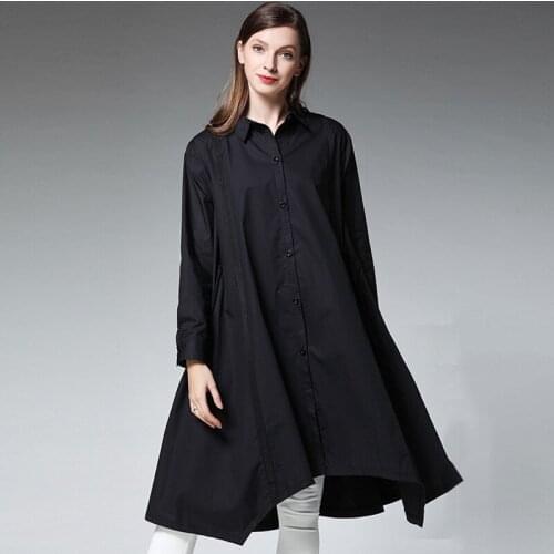 ASYMSAY New 2019 Spring Female Fashion Patchwork Big Size Long Loose Shirt Womens Black Color Oversized Shirt Top AL1330
