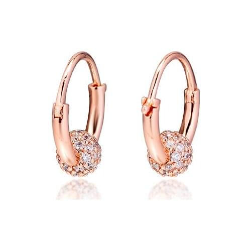 Pave Clear CZ Bead Hoop Earrings for Women Crystal Rose Golden Jewelry 2019 Autumn New Round Women Earrings Rose Golden Earrings