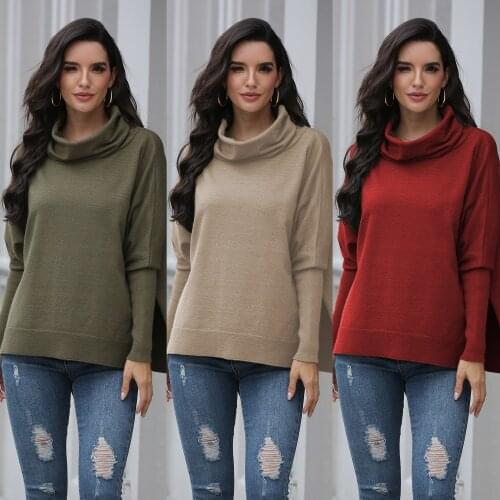 Sweater Women Pullover 2021 Autumn And Winter New high-neck wide-split Loose Knit Sweater Warm Sweaters Dropshipping SJ3244