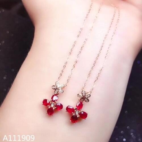 KJJEAXCMY boutique jewelry 925 sterling silver inlaid Natural ruby female necklace pendant support detection Popular