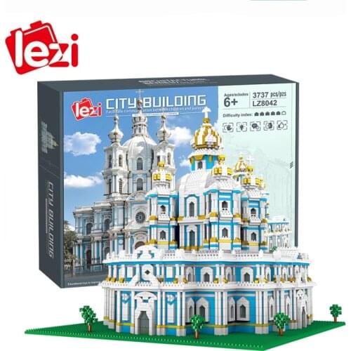 3737pcs+ Smolny Institute Building Blocks Russia Saint Petersburg Architecture 3D Model Micro Diamond Bricks Toys For Kid Gift