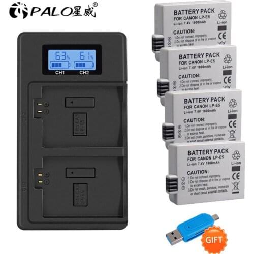 Palo 7.4V LP-E5 LP E5 camera battery+LCD USB Smart LPE5 Battery Charger for Canon 450D 500D 1000D Rebel Xsi Kiss X3/F battery