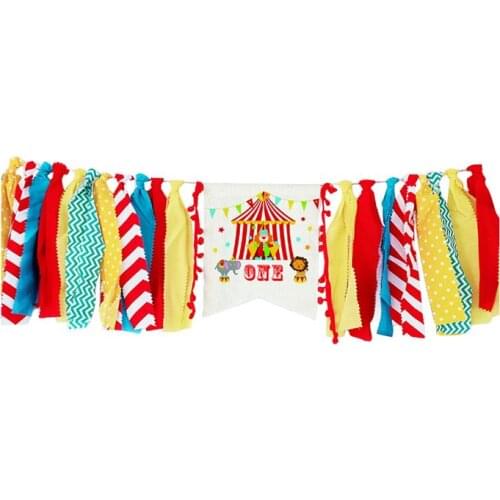 One-Year-Old Dining Chair Flag Circus Birthday Party Banner Cartoon Hanging Banners High Chair Pull Flags Cloth Brithday Party