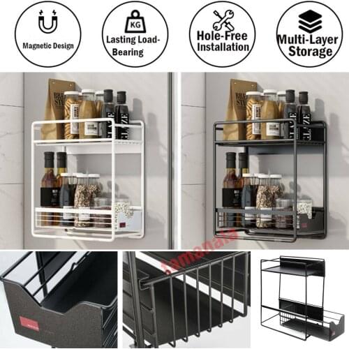Side-mounted Magnet Refrigerator Rack Wrought Iron Storage Rack Kitchen Hanging Towel Storage Organizer Shelf Fridge Organizer