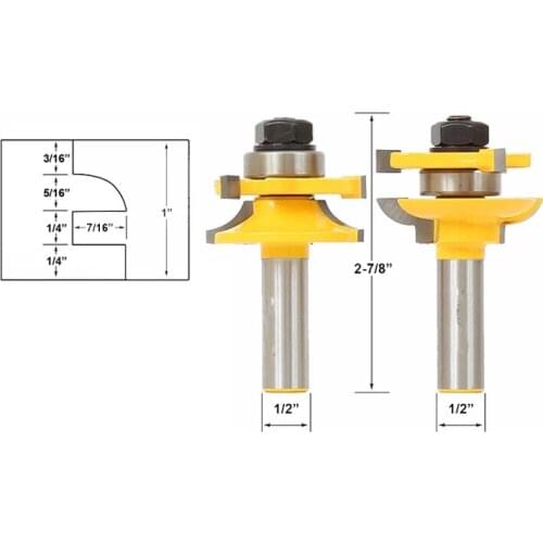 2pcs 12mm 1/2" Shank Woodwork Door Round Corner Rail & Stile Router Bit Tenon Milling Cutter for Wood Woodworking Tools MC03137