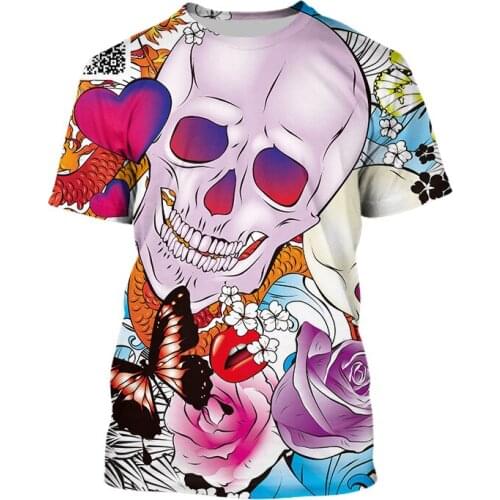 LIASOSO Lovers Skull Printed T Shirts Men 3d T-shirts Short Sleeve Graphic T Shirts Round Neck Tshirt Fashion Casual Brand