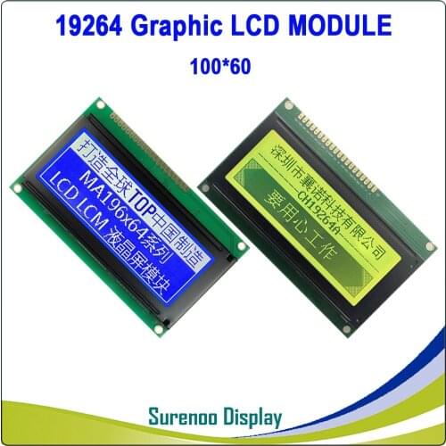 19264 192X64 192*64 Graphic LCD Module Display Screen LCM build-in KS0108 Blue Negative LCD with White LED Backlight