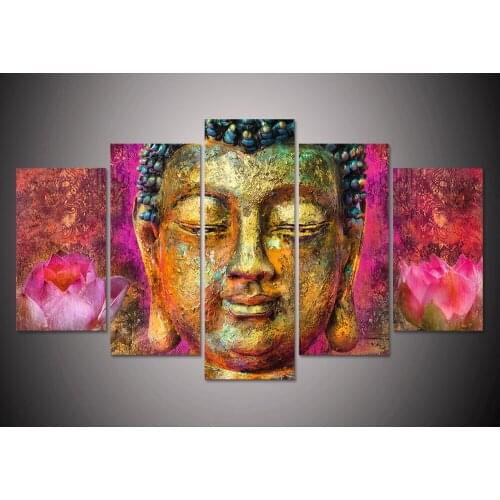 JIE DO ART HD Print 5pcs canvas wall art pink lotus buddha Painting modern home decor wall art picture for living room decor