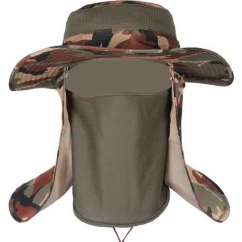 Outdoor insect Proofing Camouflage Bucket Hats Military Mens Fishing hat, Tactical Boonie Hats topee Size 56-59 Camo ear cap