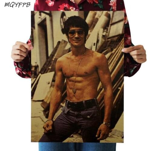 Chinese Kung Fu Bruce Lee Kraft Nostalgia Paper Poster Home Decor Wall Sticker Gift 50.5x35cm