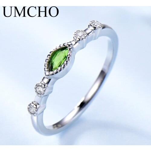 UMCHO 925 Sterling Silver Ring Jewelry Natural Graceful Green Gemstone Diopside Rings Elegant Charm Gifts For Women Fine Jewelry