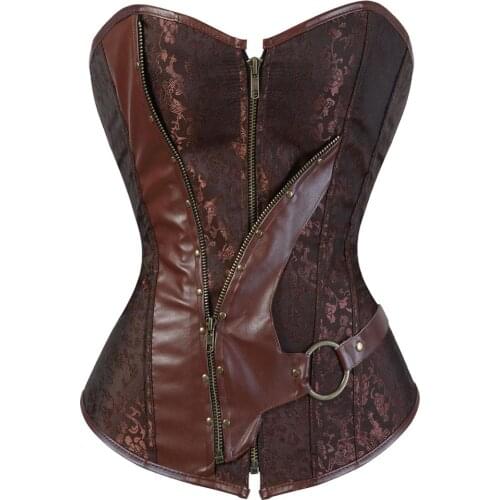 Corsets and Bustiers Women Sexy Zip Plus Size Steampunk Strapless Pirate Faux Leather Graduation Cosplay Party Corselet Top