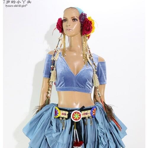 Belly Dance Velvet Fat Chance Tribal Choli Costume Short Drop Sleeve Top CJJ31