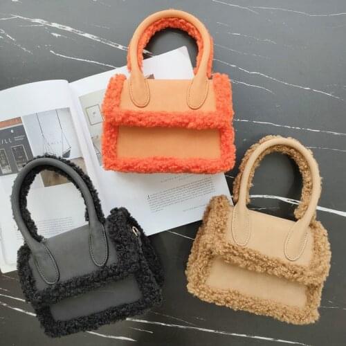 NEW Faux Lamb Wool Square Bag Female Winter Fur Designer Handbag Shoulder Messenger Crossbody Bags For Luxury Women HandbagPurse