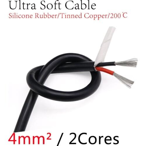 Square 4mm Ultra Soft Sheath Wire 2Core Silicone Rubber Cable Insulated Flexible Copper High Temperature Power Line Black