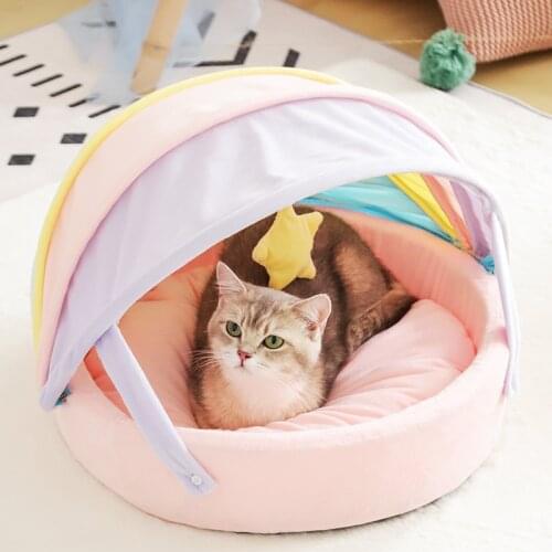 Rainbow Cat Bed Soft Pet Sleeping Pad Deep Sleep Cat Nest Dog Bed Comfortable And Breathable Dog House Stars Toy