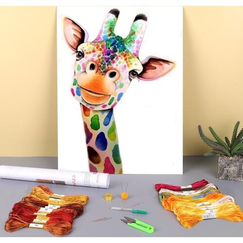 Animal Giraffe Printed Canvas 11CT Cross-Stitch DIY Embroidery Set DMC Threads Handiwork Handmade Needlework Craft Magic
