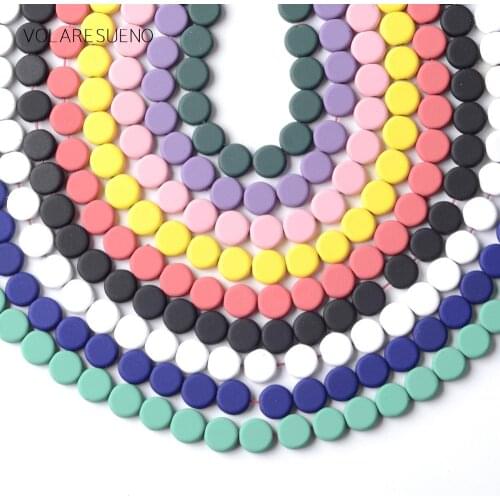 Natural Stone 14Colors Hematite Stone Rubber Matte Round Cake Beads Space Loose Beads For Jewelry Making 8mm Diy Bracelet 15"