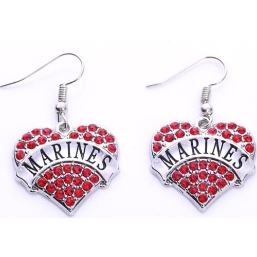 New Arrival Best-Selling fashion rhodium plated earring with sparkling crystals MARINES heart pendant Drop Shipping