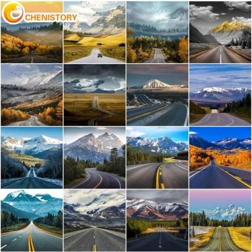 CHENISTORY Landscape Oil Painting On Canvas Frame Snow Road Picture By Number Drawing DIY Craft Kits For Adults Home Decor Art