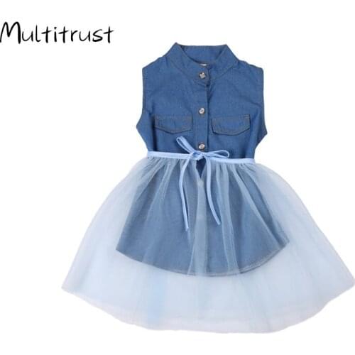 Multitrust Girl Dress 2020 Toddler Girl Dress Set Sleeveless Demin Dress +Tutu Lace Skirts 2pcs Soze 1-6Y