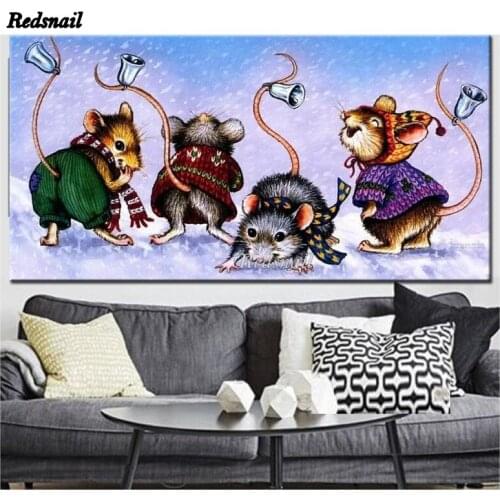Full Square Round 5 D Diy Diamond Painting mice happy Rattle Diamond Embroidery art diamond Mosaic animals Picture EE1293