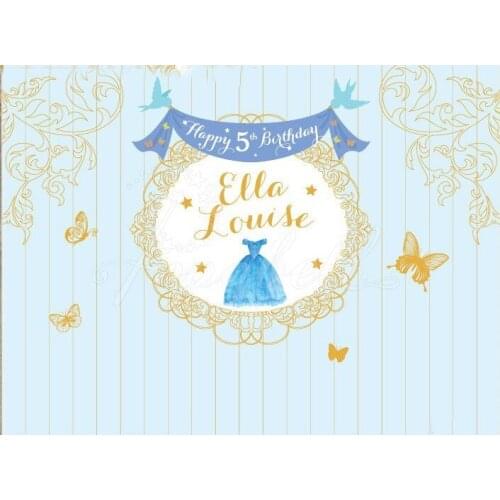 Custom Cinderella Princess Butterfly Blue Wood backgrounds High quality Computer print birthday backdrop