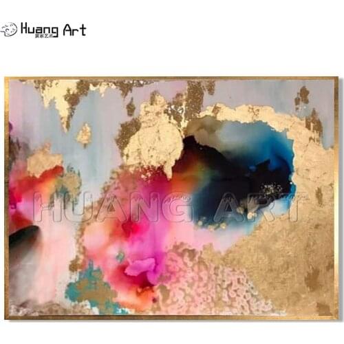 Gilding Canvas Painting High Skills Painter Team Directly Supply High Quality Abstract Gold Purple Colorful Decor Oil Painting