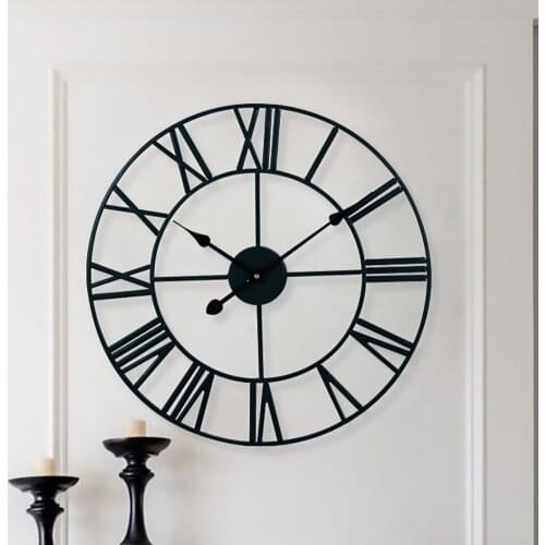 Retro Roman Numeral Wall Clock Crafts Ornaments Iron Black 40cm Retro Large Living Room Office Art Wall Home Decorative Gift