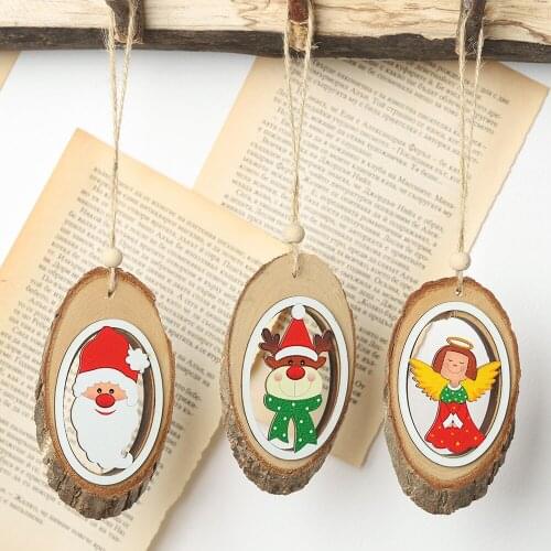Christmas Oval Bark Hollow Wooden Pendant Christmas Decoration Old Man Small Ornaments