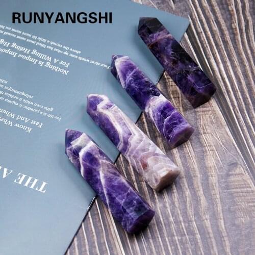 Runyangshi 1pc 9-11cm Natural dark purple crystal quartz Dream Amethyst hexagonal prism single point crystal column