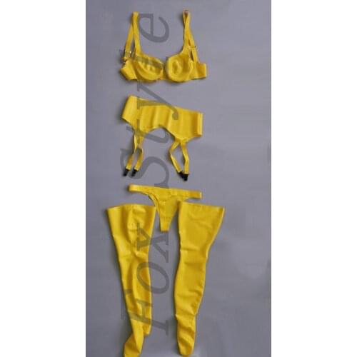 Sexy rubber latex underclothes suit(bar+stocking+suspenders+thongs)