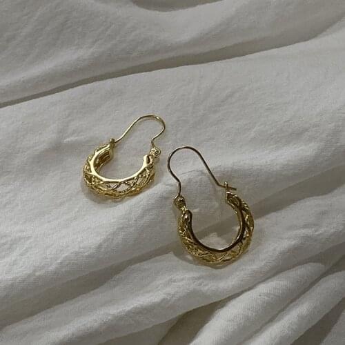 Silvology Sterling 925 Silver Weave Line Openwork Rings Gold Color Ethnic French Palace Earrings for Women Festival Jewelry Gift