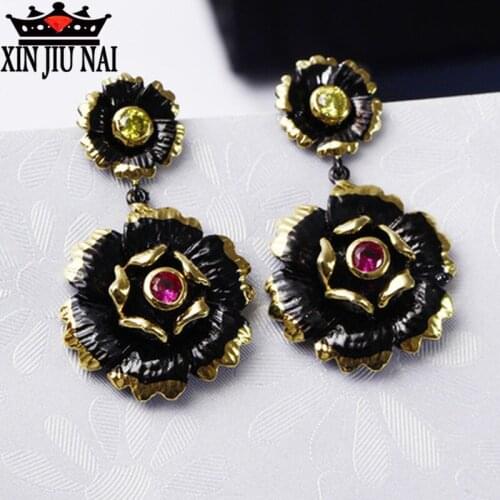 2020 New explosion models foreign trade hot sale cute retro jewelry wholesale gold black rose delicate earrings
