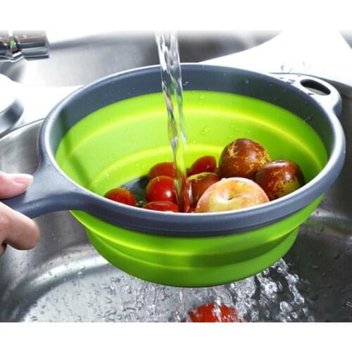 Folding With Handle Silicone Plastic Colander Drain Basket Fruit Vegetable Washing Strainer Drainer Kitchen Tools Accessories