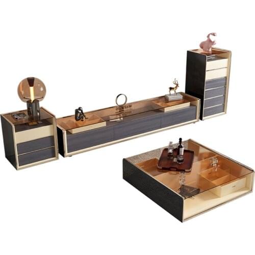 Modern minimalist coffee table TV cabinet combination set Small apartment living room household cabinet