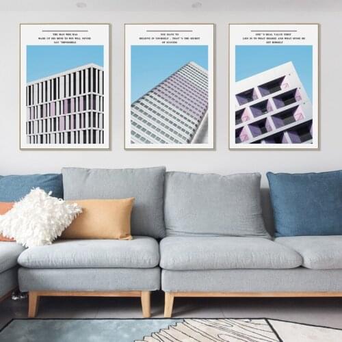 Modern Landscape Magnificent City Building Decoration Painting Canvas Abstract Pink Blue Text Wall Picture Poster Living Room